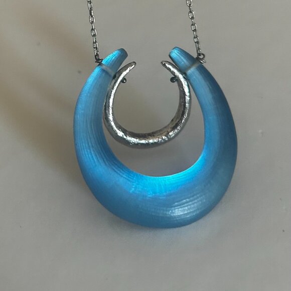 Alexis Bittar lucite blue stud earrings and matching horseshoe necklace - Picture 2 of 7